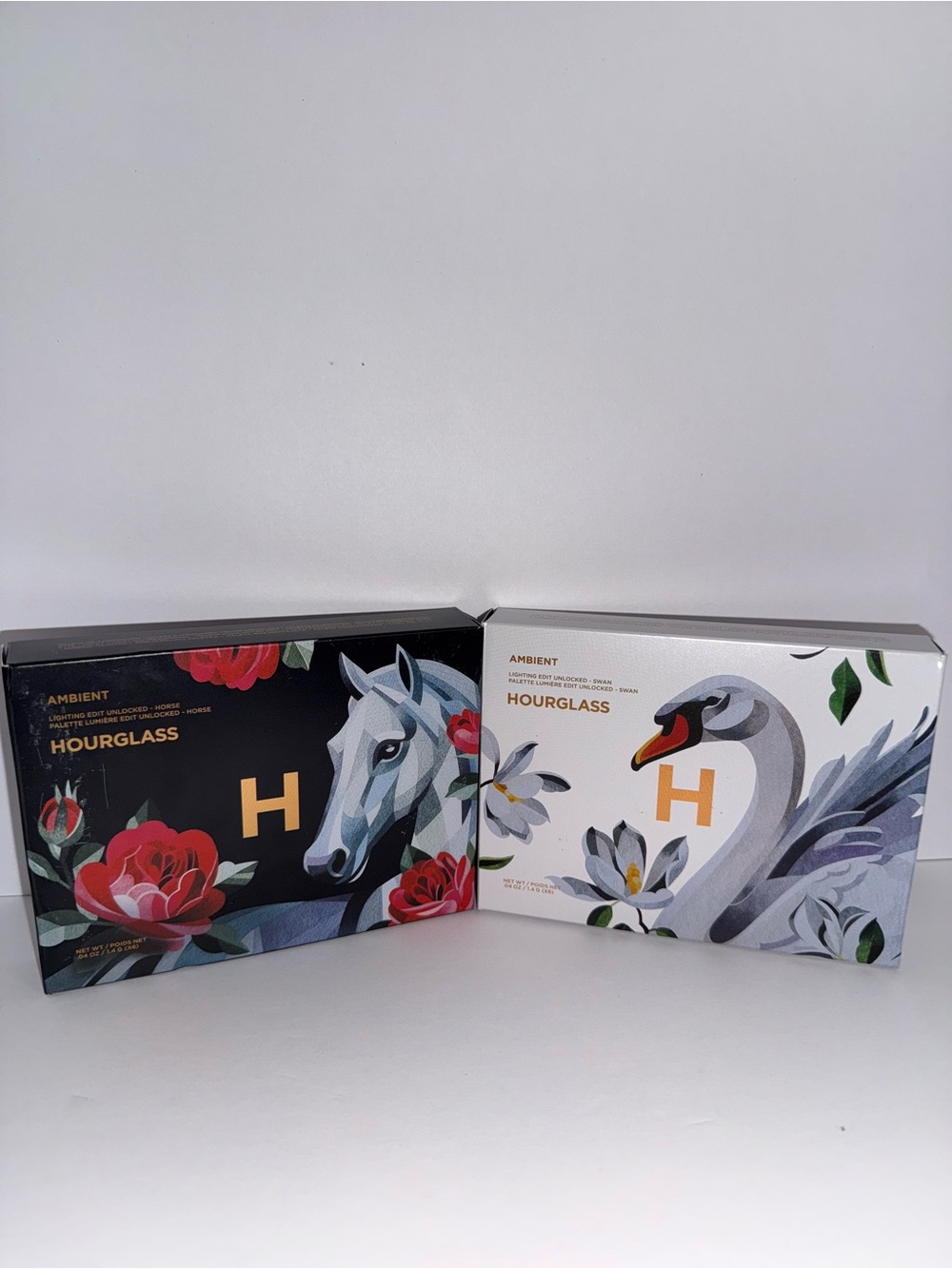 Hourglass Swan & HorseAmbient Lighting Duo - Black & White Floral Animal Artwork